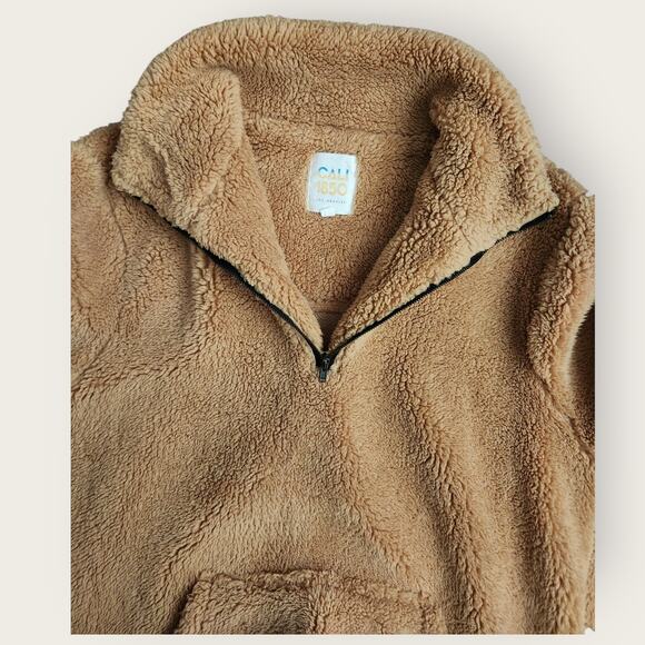 Cali1850 Sweater Women's Sz L Tan 1/4 Zip Sherpa Pullover Mock Neck Soft Warm - Picture 3 of 6